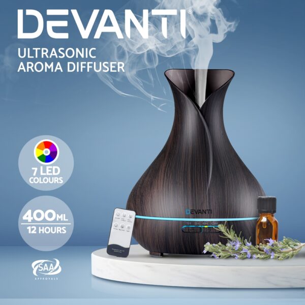 Devanti Aroma Diffuser Aromatherapy Dark Wood 400ml - Image 2