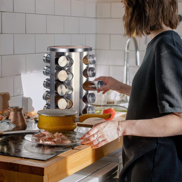 Rotating Spice Rack Organizer with 20 Pieces Jars for Kitchen - Image 4