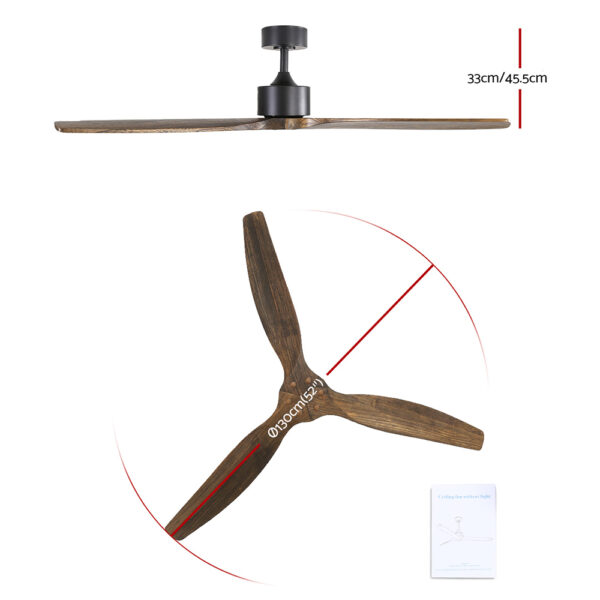 Devanti 52'' Ceiling Fan AC Motor 3 Blades w/Remote - Dark Wood - Image 2